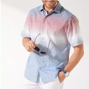 Tommy Bahama Lightweight Gradient Striped Short Sleeved Cotton Polo Shirt - XXL